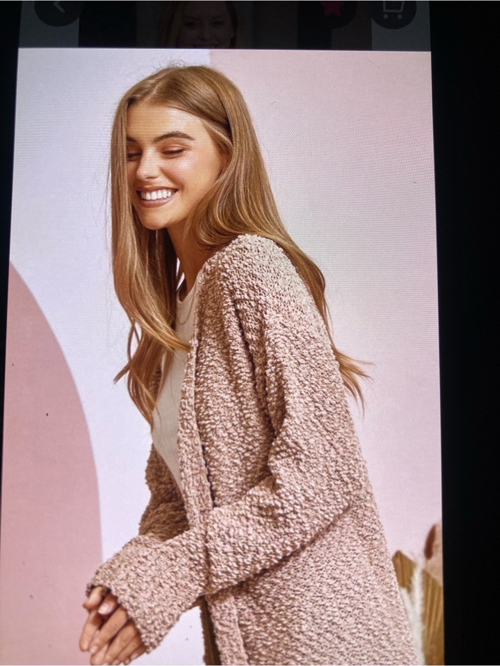 ANDREE BY UNIT Blush Bouclé Open-Front Cardigan
